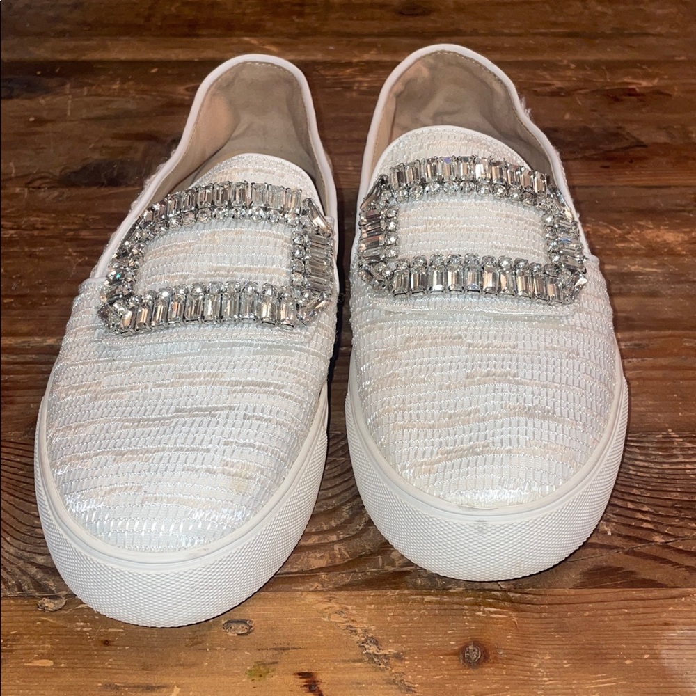 Karl Lagerfeld White Slip-Ons with Sparkling Accents